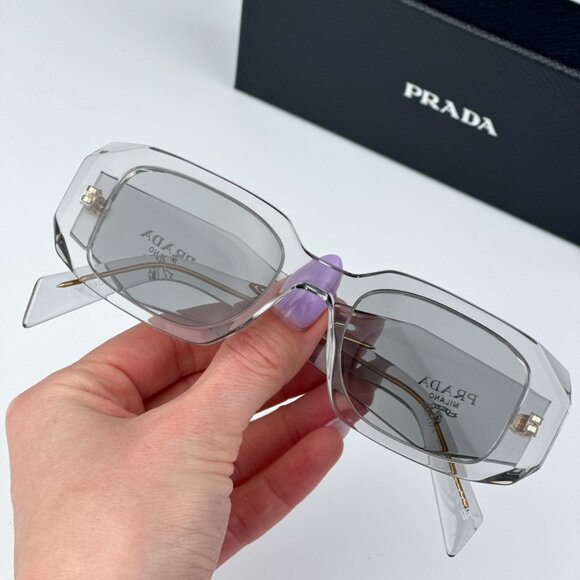 Prada PR17WS 12R30B BRAND NEW Sunglasses Transparent Grey Rectangle Unisex - Picture 2 of 12